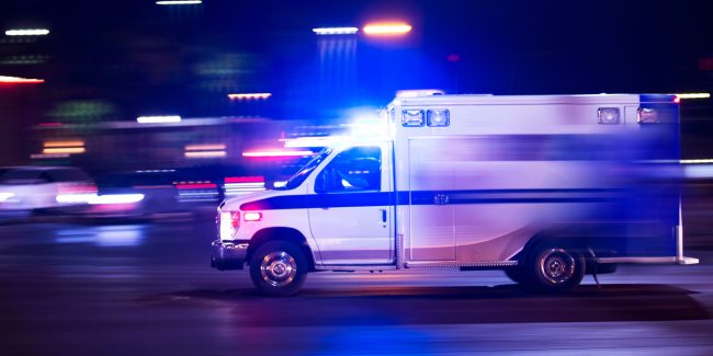 An ambulance races to respond to the scene of an emergency.