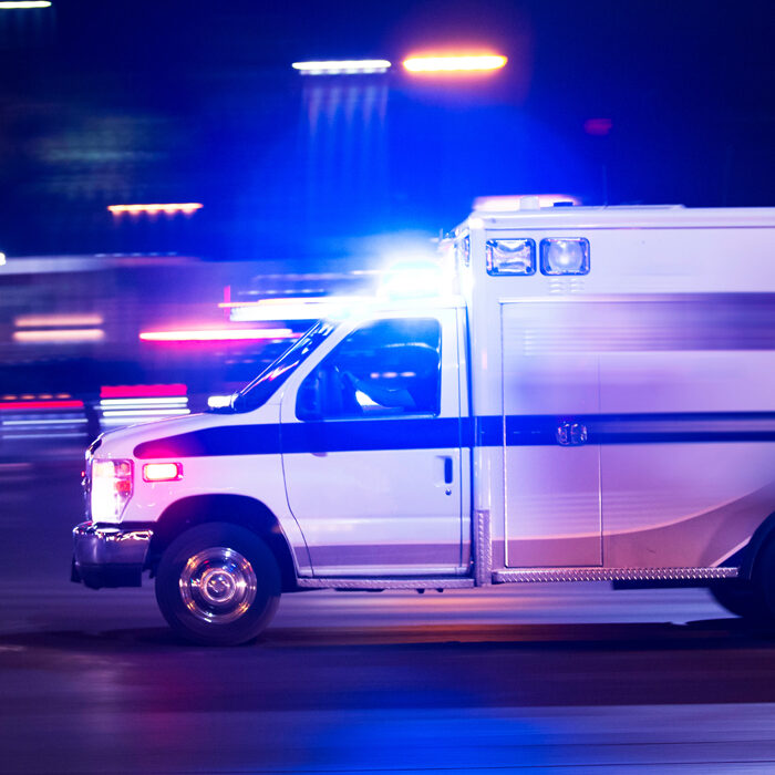 An ambulance races to respond to the scene of an emergency.